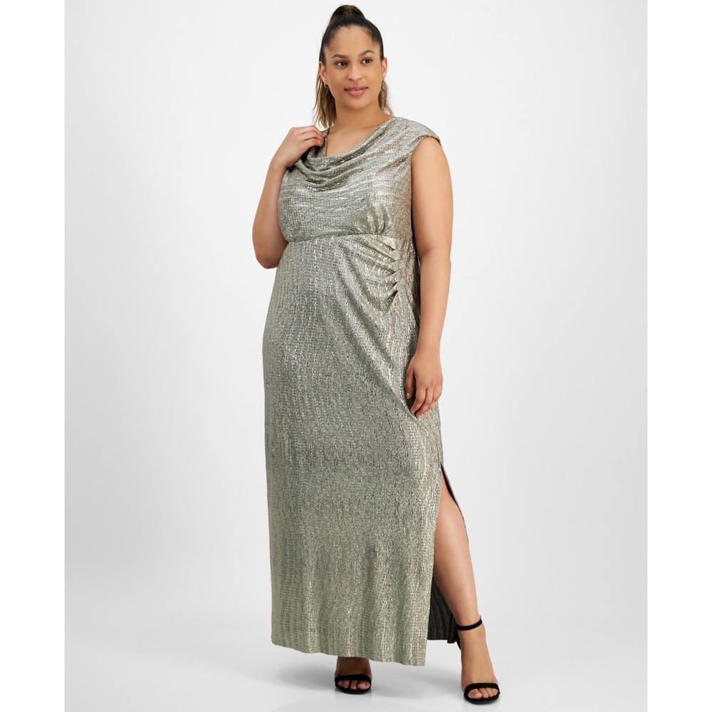 Connected Apparel Maxi Dress Metallic Gray Evening Formal Party Size 16 NWT